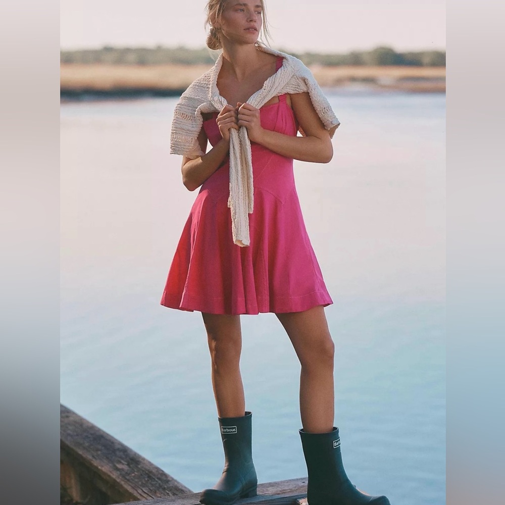 Anthropologie A Line Mini Dress Size XL Hot Pink Ballet Full Skirt Hem Barbie